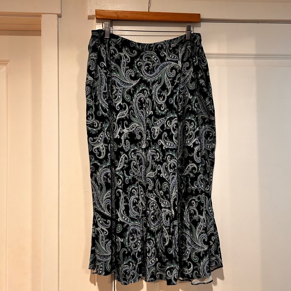 J. Jill Dark Floral Fairy Grunge Whimsigoth Boho Flowy Midi Skirt Womens 2X Blue